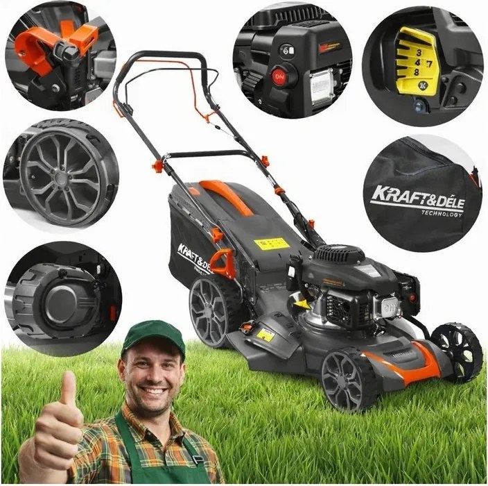 Benzínová Kosačka 51CM S Napedom 196CC 9KM Kraft&dele KD5085 Kôš 70L