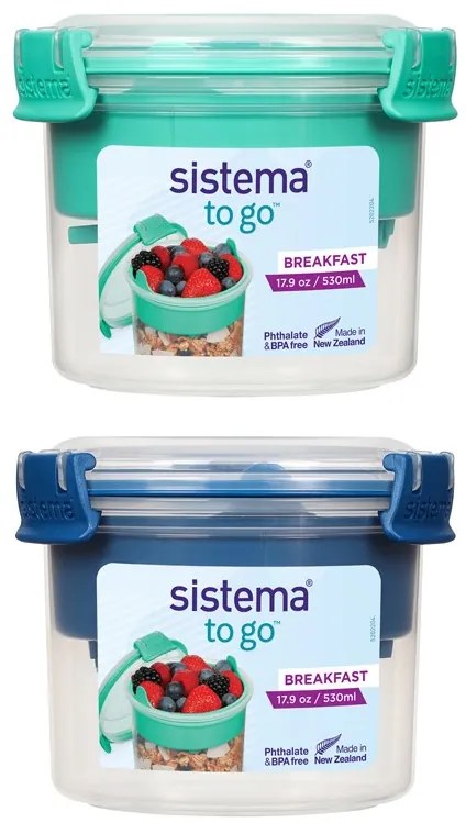 SISTEMA Box na jogurt a müsli, 2 komory+lyžica, SISTEMA, 530ml, mix farieb Farba škatuliek SISTEMA: Modrá