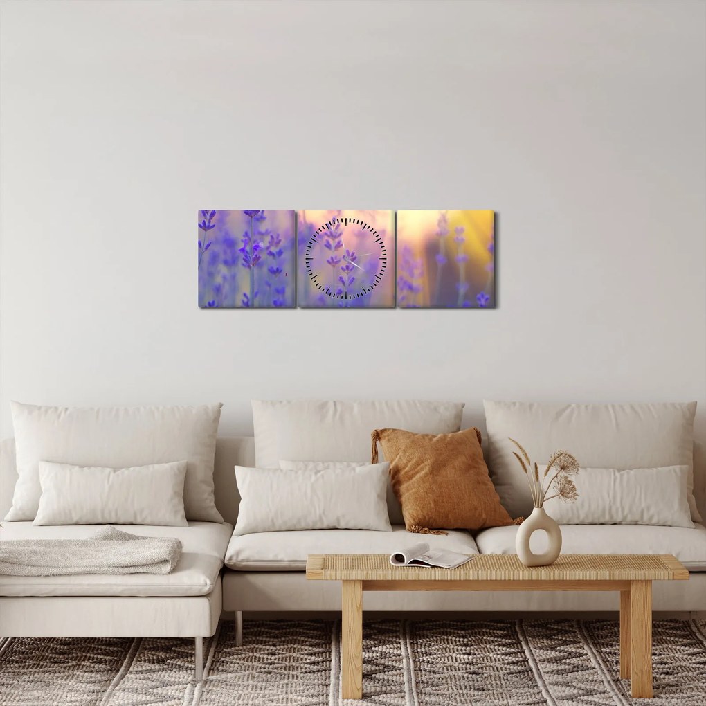 Obraz - Levanduľa (s hodinami) (90x30 cm)