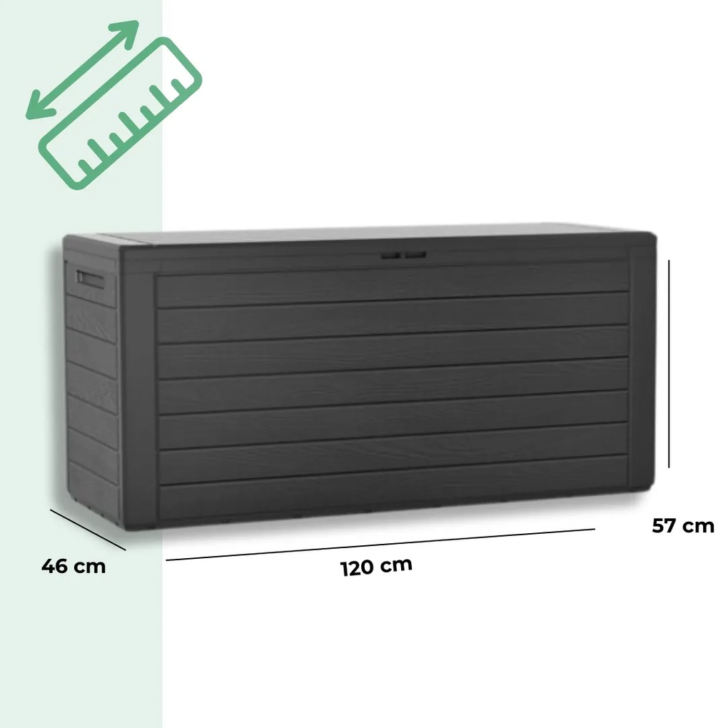 Prosperplast Úložný box WOODEBOX, 280L, 120x46x57cm, antracitová