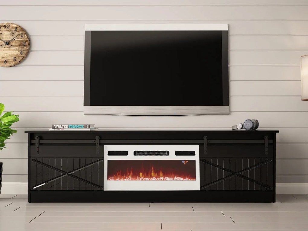 TV skrinka Sarinero s krbom, Farby: old wood, Krb: čierny