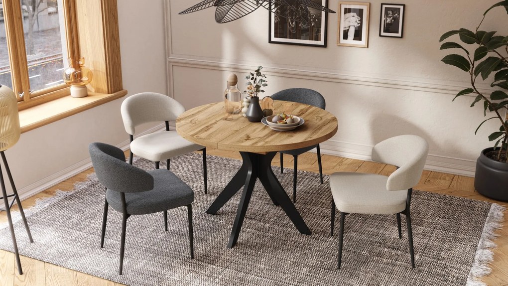 RENZO Dub Wotan/čierna noha - OKRÚHLY STÔL Ø110 ROZKLADACÍ DO 180 cm | DO KUCHYNE JEDÁLNE OBÝVAČKY RETRO