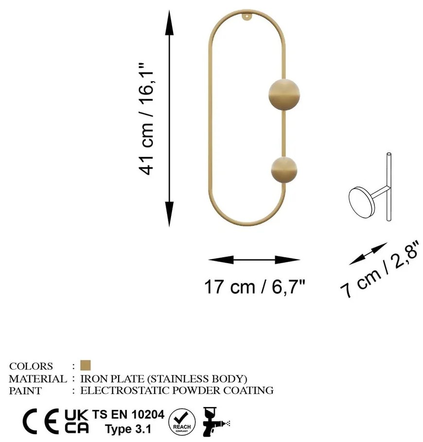 Kovový nástenný vešiak v zlatej farbe Dama – Kalune Design