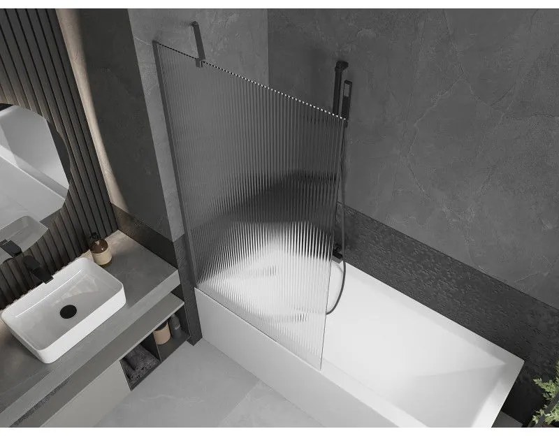 Mexen Next, 1-krídlová vaňová zástena 90 x 150 cm, 6mm sklo Ribs, grafitová, 895-090-000-00-09-95