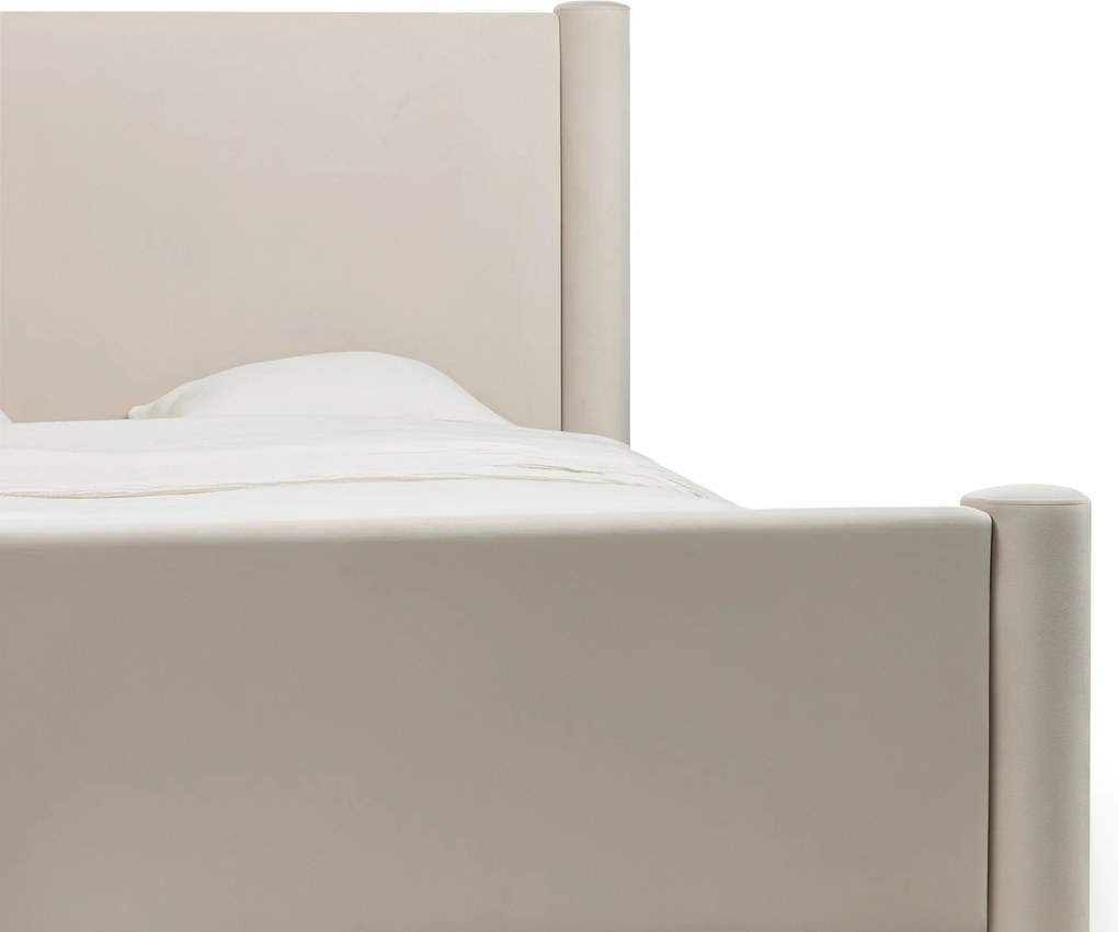 Dvoulůžková čalouněná postel Zeni 160x200 s roštem a úložným prostorem samet světle béžová