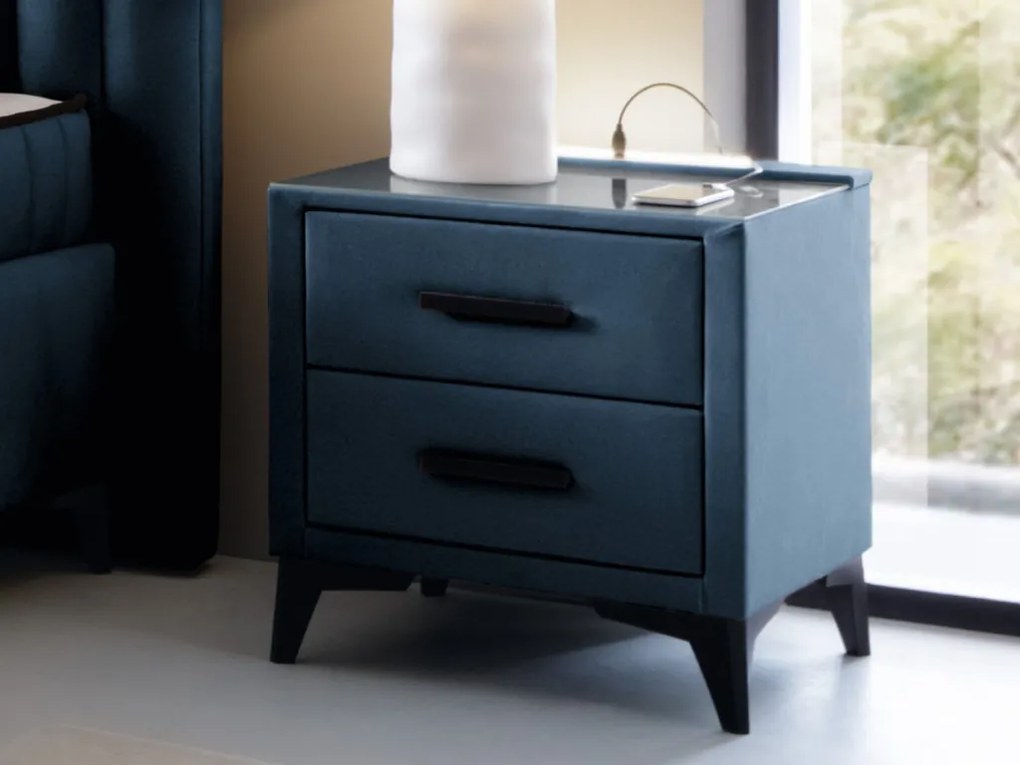 Nočný stolík s 2 zásuvkami Joy, námornícka modrá látka