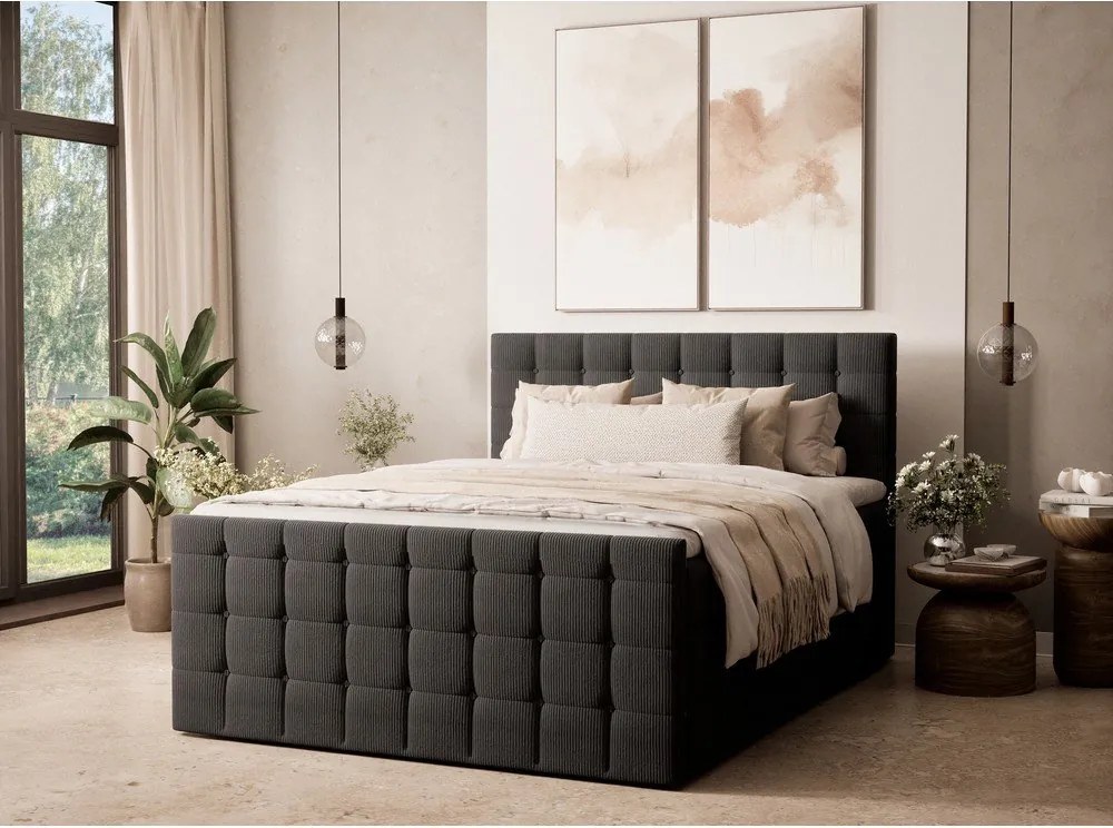 Antracitová boxspring posteľ s úložným priestorom 200x200 cm Tasca – Maison de Rêve