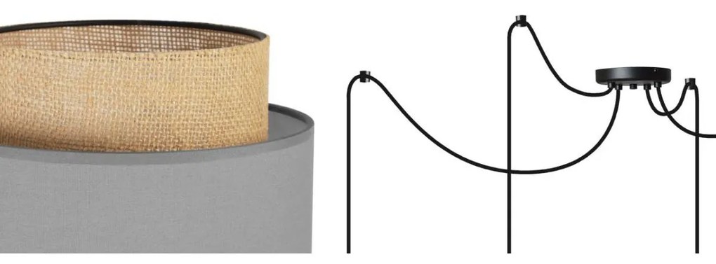 Závesné svietidlo Boho Spider, 4x jutové/sivé textilné tienidlo