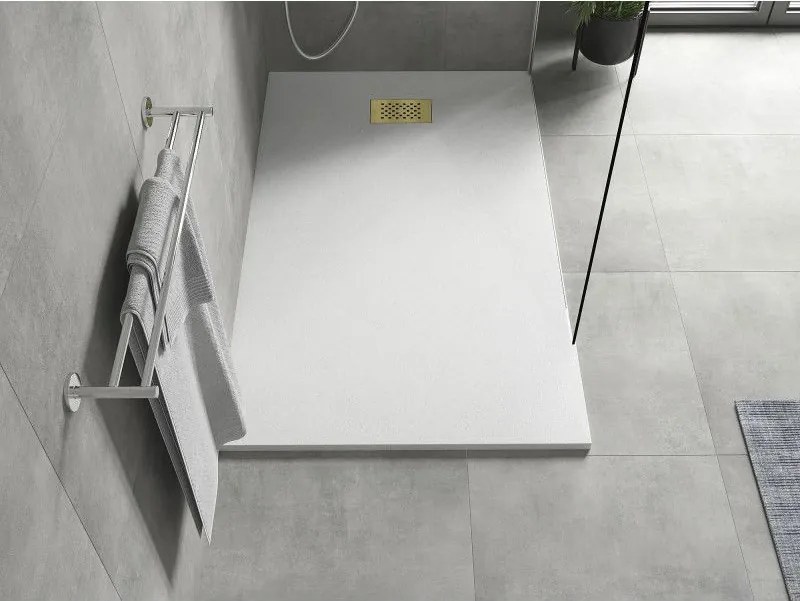 Mexen Hugo, obdĺžniková sprchová vanička SMC 160 x 90 cm, biela, zlatá krytka, 42109016-G