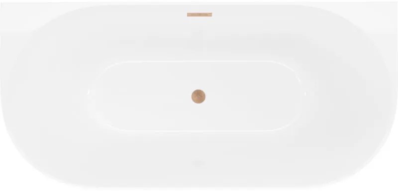 Mexen Oval Slim, voľne stojaca vaňa ku stene 170 x 80 cm, biela lesklá, medená matná prepad, 52661708000-65