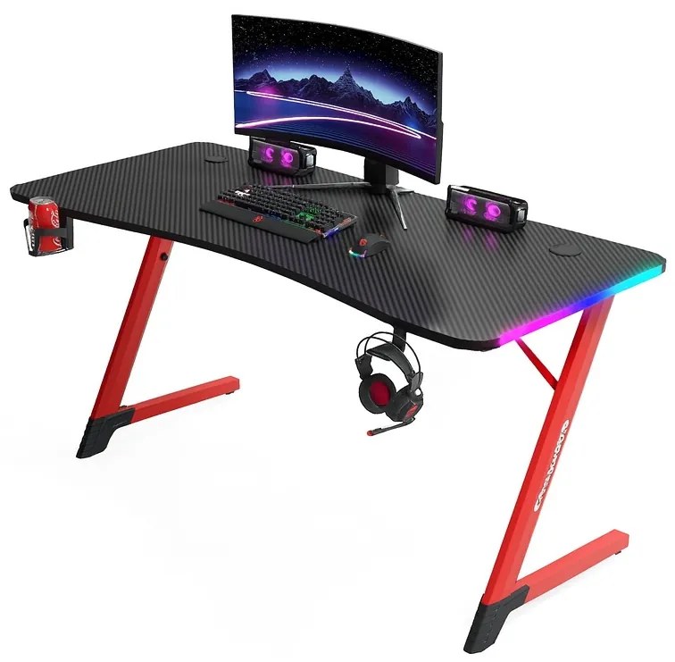 Herný stôl s podsvietením BG01 čierno-červený 140 cm