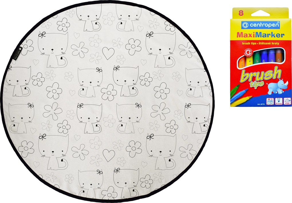 Butter Kings, KOBEREC - OMAĽOVÁNKY - Kities with flowers, 130x130 (priemer) kruh, biela, detská izba