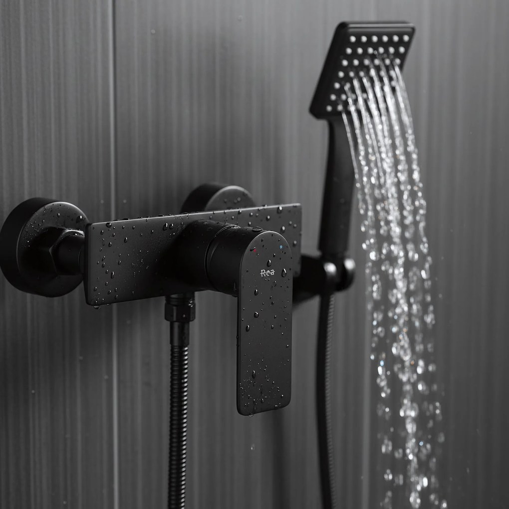 Rea Urban, sprchová batéria s bodovou ručnou sprchovou sadou, čierna, REA-B9909