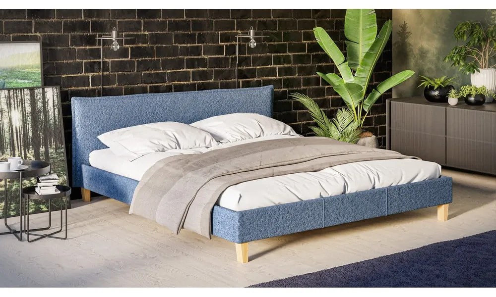 Modrá čalúnená dvojlôžková posteľ s roštom 180x200 cm Tina - Ropez