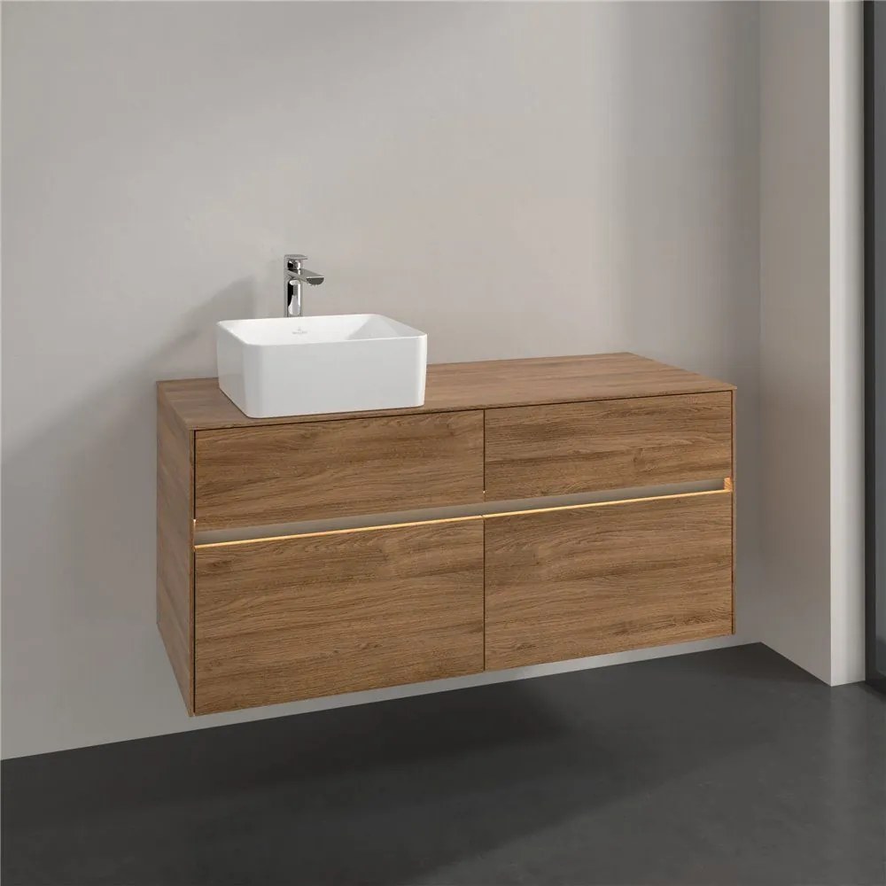 VILLEROY &amp; BOCH Collaro závesná skrinka pod umývadlo na dosku (umývadlo vľavo), 4 zásuvky, s LED osvetlením, 1200 x 500 x 548 mm, Oak Kansas, C042B0RH