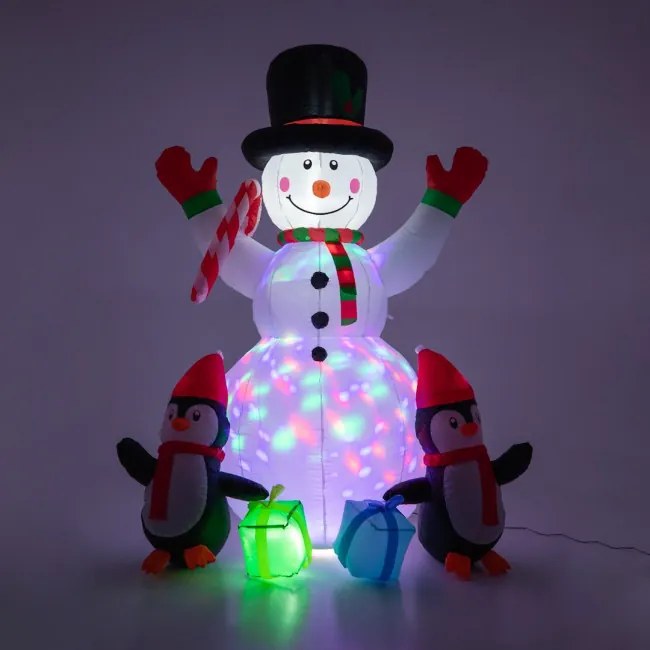 Nafukovací snehuliak s tučniakmi 180 cm a LED osvetlením
