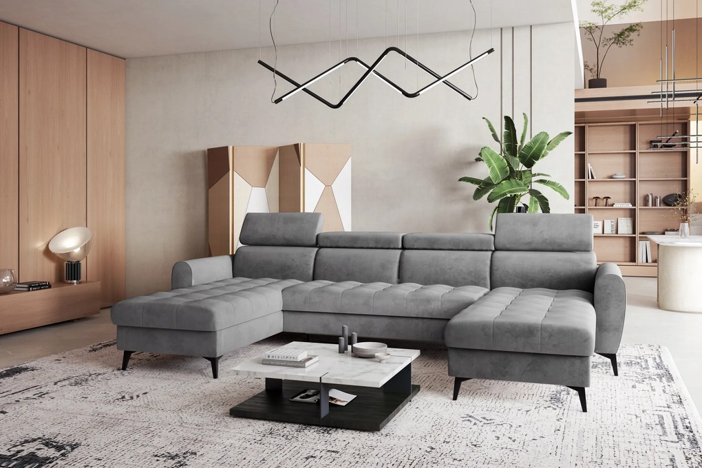 Šedá rohová sedačka Bjorn U na každodenné spanie s dvoma úložnými priestormi na posteľnú bielizeň