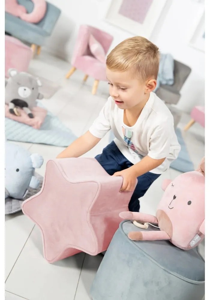 Svetloružový zamatový detský puf Lil Sofa – Roba