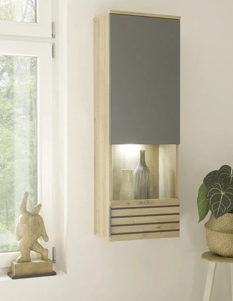 Obývacia stena Milan, dub artisan/sivá, s osvetlením