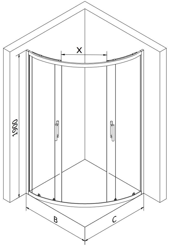Mexen Rio, štvrťkruhový sprchovací kút s posuvnými dverami 80 (dvere) x 80 (dvere) x 190 cm, 5mm číre sklo, zlatý profil + čierna sprchová vanička SLIM, 863-080-080-50-00-4170G