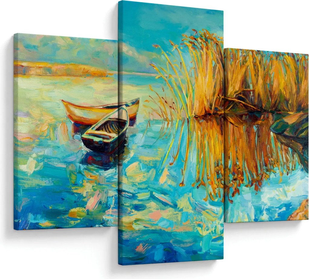 Obraz - Jazero s loďkami (90x60 cm)