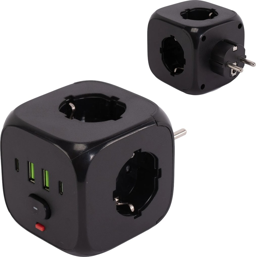 Toolight Toolight, JNH019, zásuvková kocka 7v1, 3 zásuvky + 2× USB-A + 2× USB-C, čierna, OSW-56304