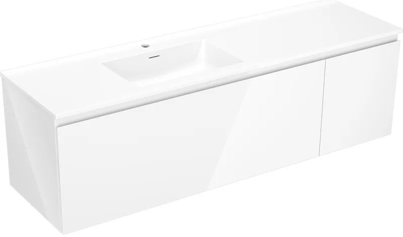 Mexen Orio, kúpeľňová skrinka 160 cm s umývadlom Otis vľavo, 1S, 1D, biela lesklá, 91A13-16047-3-BBFF00-W18L00