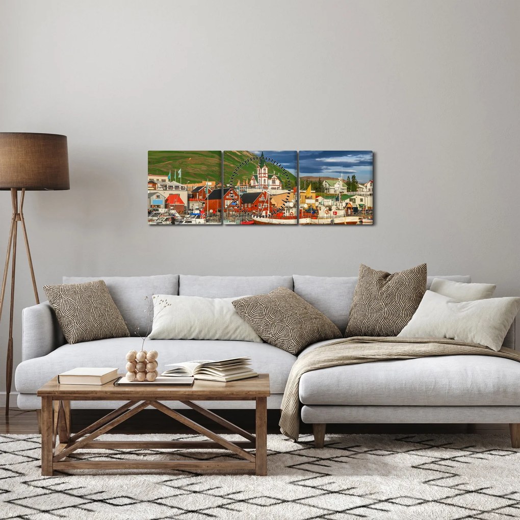 Obraz - Húsavík (s hodinami) (90x30 cm)