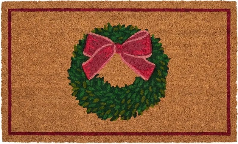 Vianočná kokosová rohožka s venčekom a mašľou - 75*45*1 cm
