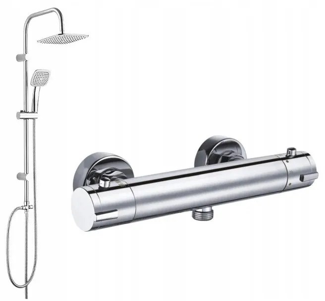 Mexen KAI - sprchový set s hornou sprchou, nástennou termostatickou batériou so spodným pripojením sprchy, chróm, 77100-00 + PG7 20KX