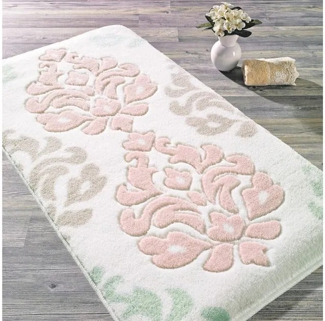 Ružová predložka do kúpeľne Confetti Bathmats Damask, 80 × 140 cm