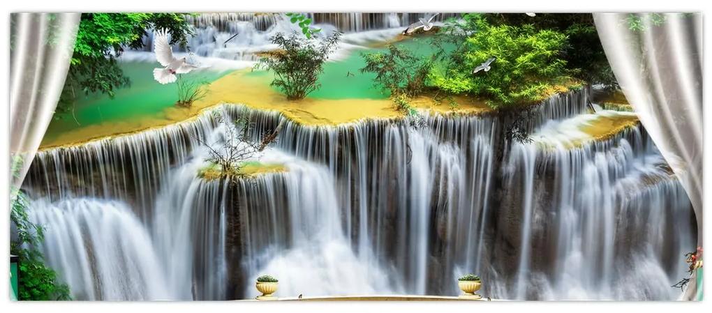 Obraz - Výhľad na kúzelné vodopády (120x50 cm)