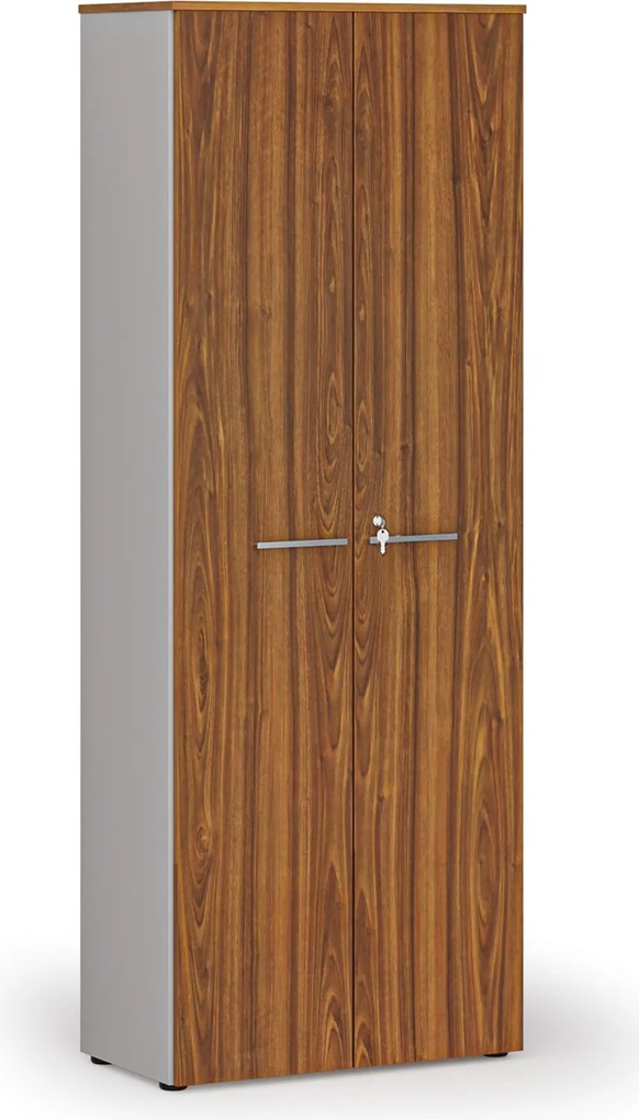 Kancelárska skriňa s dverami PRIMO GRAY, 800 x 420 x 2128 mm, sivá/orech