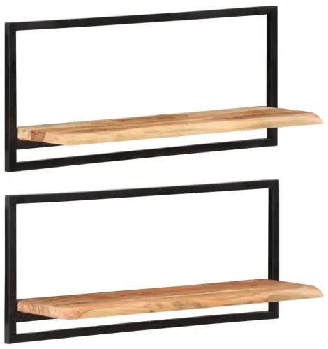 vidaXL Nástenné police 2 ks 80x25x35 cm akáciový masív a oceľ-