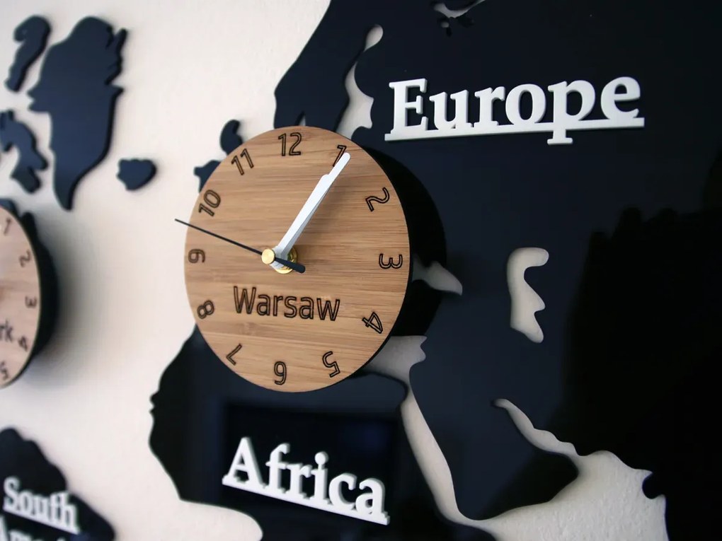 Nástěnné samolepící hodiny Time Zones 100x56 cm černé/hnědé
