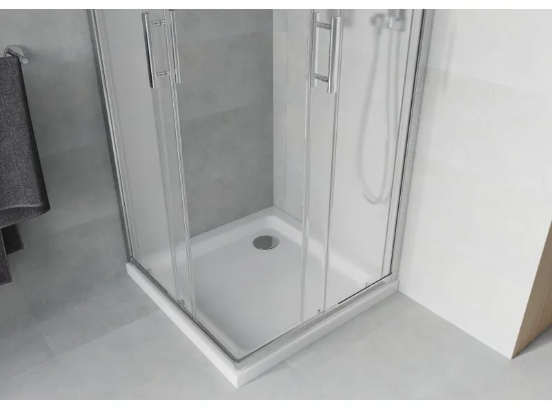 Mexen Rio štvorcový sprchovací kút 80 x 80 cm, 6mm sklo, sklo námraza, chrómový profil + slim sprchová vanička 5cm, 860-080-080-01-30-4010