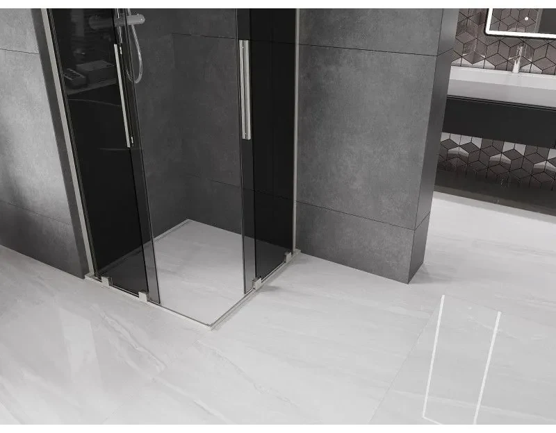 Mexen Velar L Duo, sprchový kút s posuvnými dverami 80 x 80 cm, 8mm šedé sklo, brúsená oceľ, 871-080-080-02-43-97