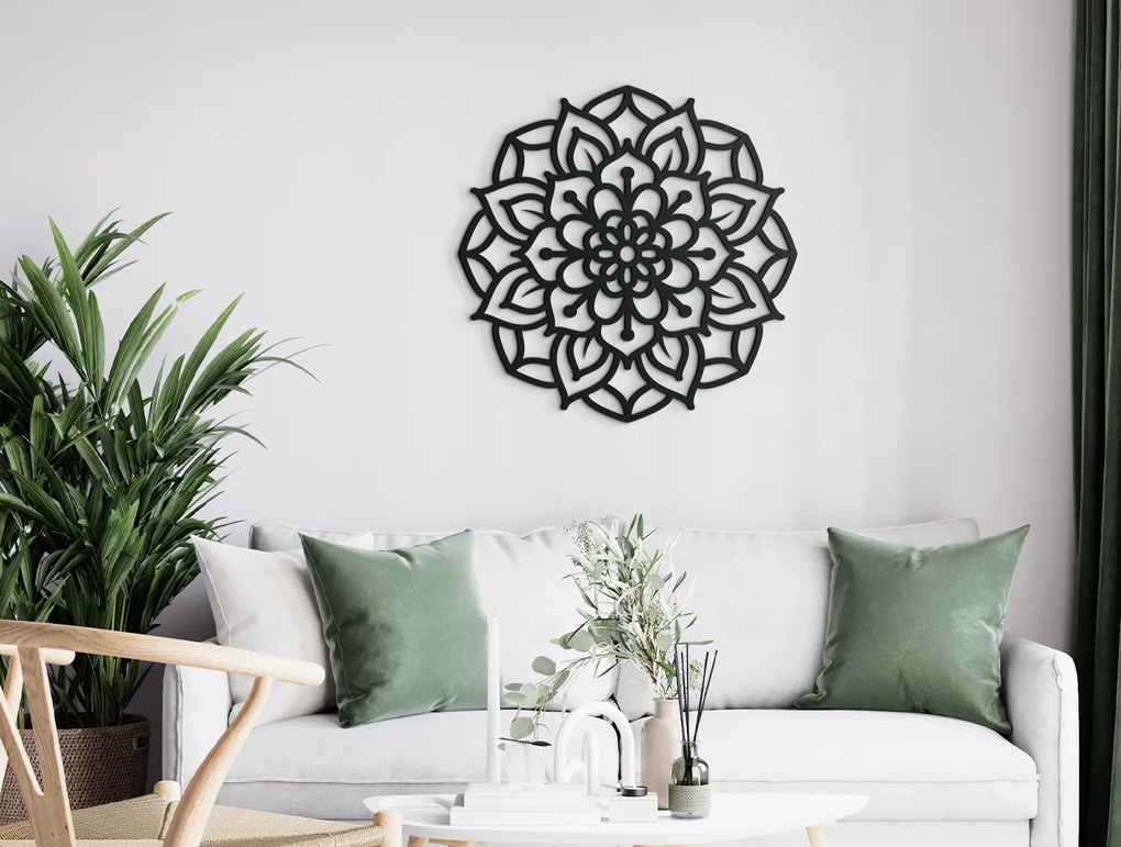 drevko Drevená mandala na stenu Rozkvit Rozmer obrazu: 44,5 x 44,5 cm, Farba dekorácie: Čierna