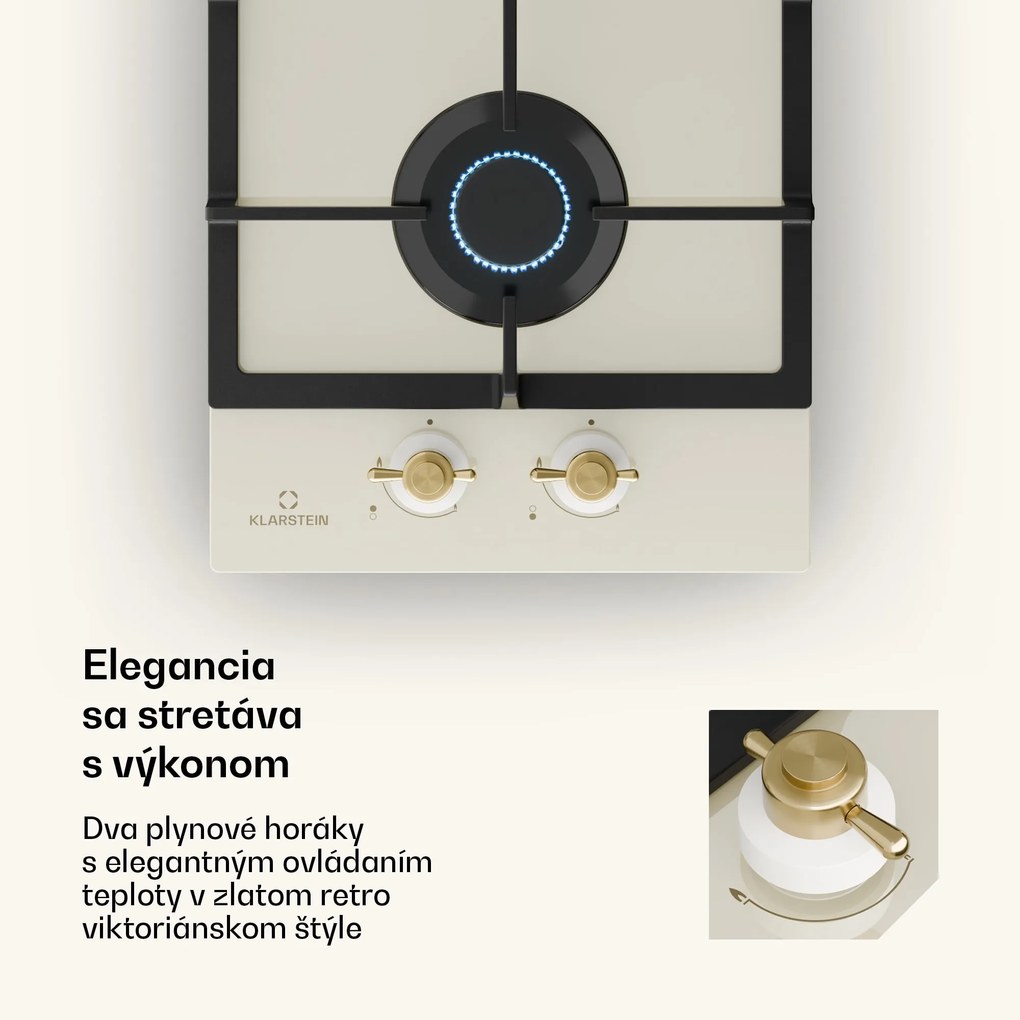 Klarstein Victoria Domino, plynová varná doska, 2 Sabaf horáky, sklokeramika, retro dizajn