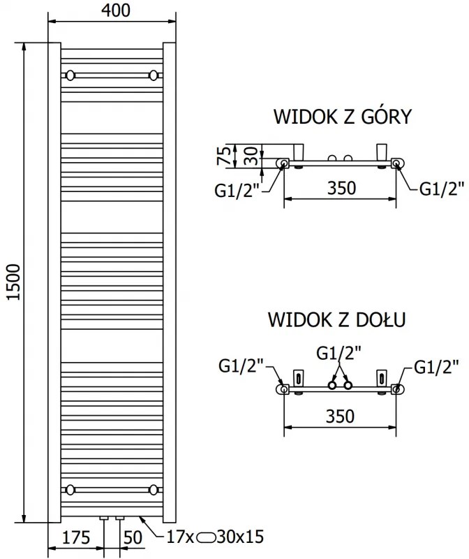 Mexen Hades, elektrické vykurovacie teleso 1500 x 400 mm, 600 W, čierna, W104-1500-400-2600-70