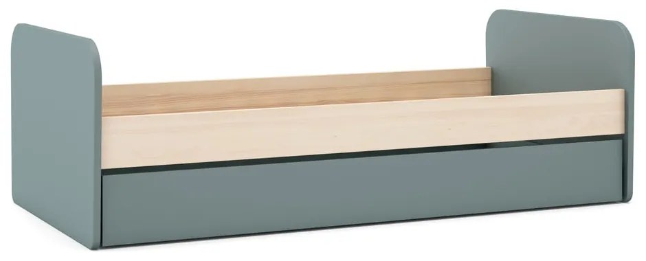 Sivozelená detská posteľ v dekore borovice s výsuvným lôžkom s úložným priestorom s roštom 90x200 cm Esteban – Marckeric