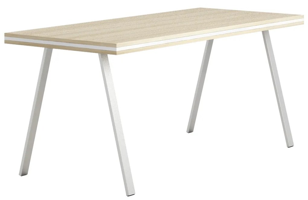 PLAN Kancelársky písací stôl LAYERS, výsuvná prostredná doska, 170 cm, biela/dub prírodný
