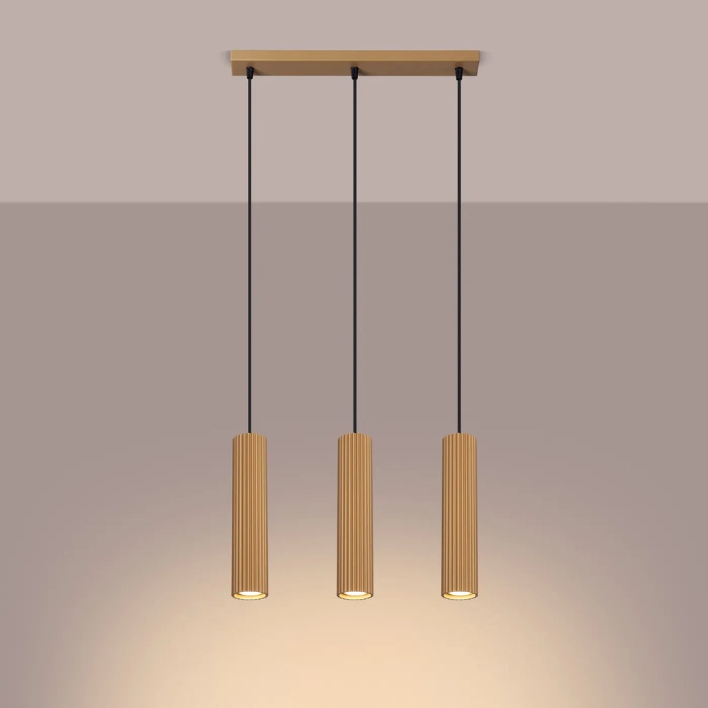 Závesné svietidlo Karbon, 3x zlaté kovové tienidlo