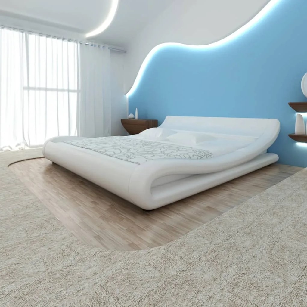 vidaXL Vlnitá posteľ s matracom s pamäťovou penou, umelá koža, 180x200 cm, biela