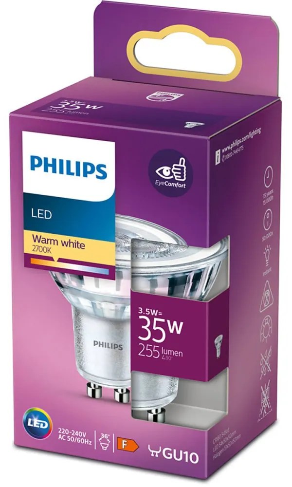 LED žiarovka GU10 3,5W = 35W 255lm 2700K Warm 36° reflektor PHILIPS