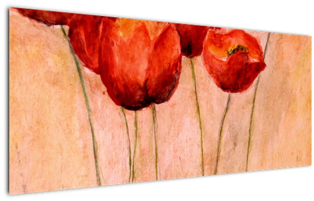 Obraz - Červené tulipány (120x50 cm)