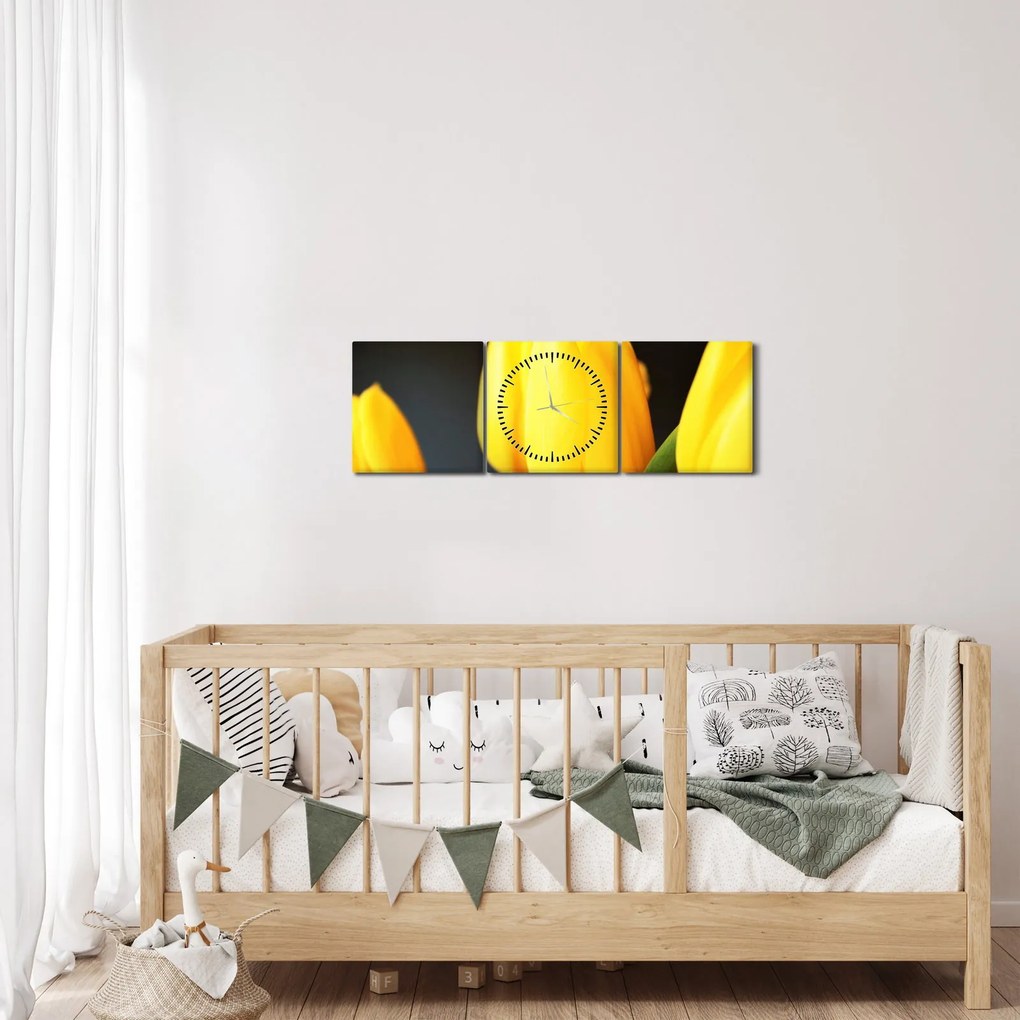 Obraz tulipánov (s hodinami) (90x30 cm)