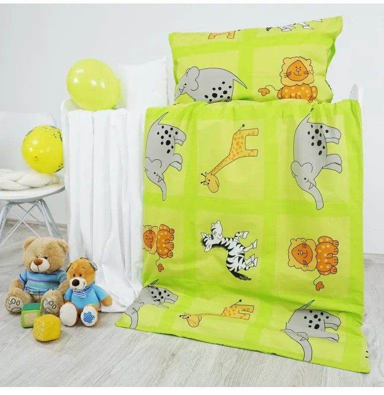 Obliečky detské ZOO zelené EMI, Detský set 90x130 + 45x65
