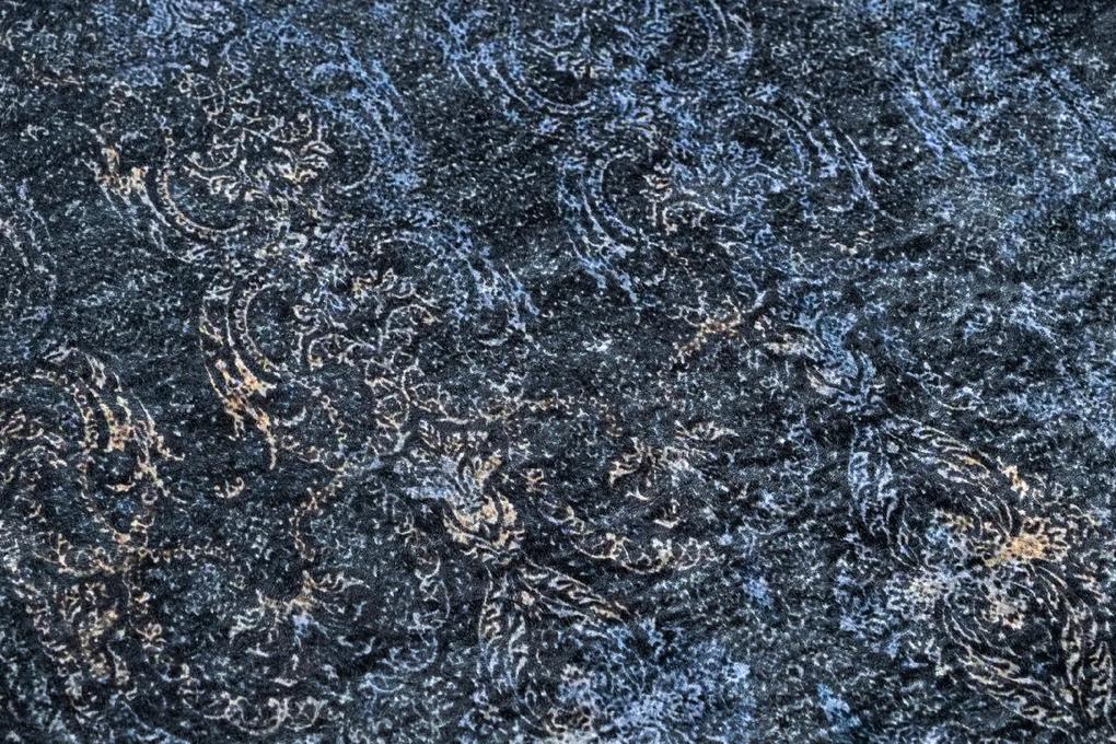 ANDRE 1058 umývací koberec Ornament, protišmykový - čierna / modrý Veľkosť: 160x220 cm
