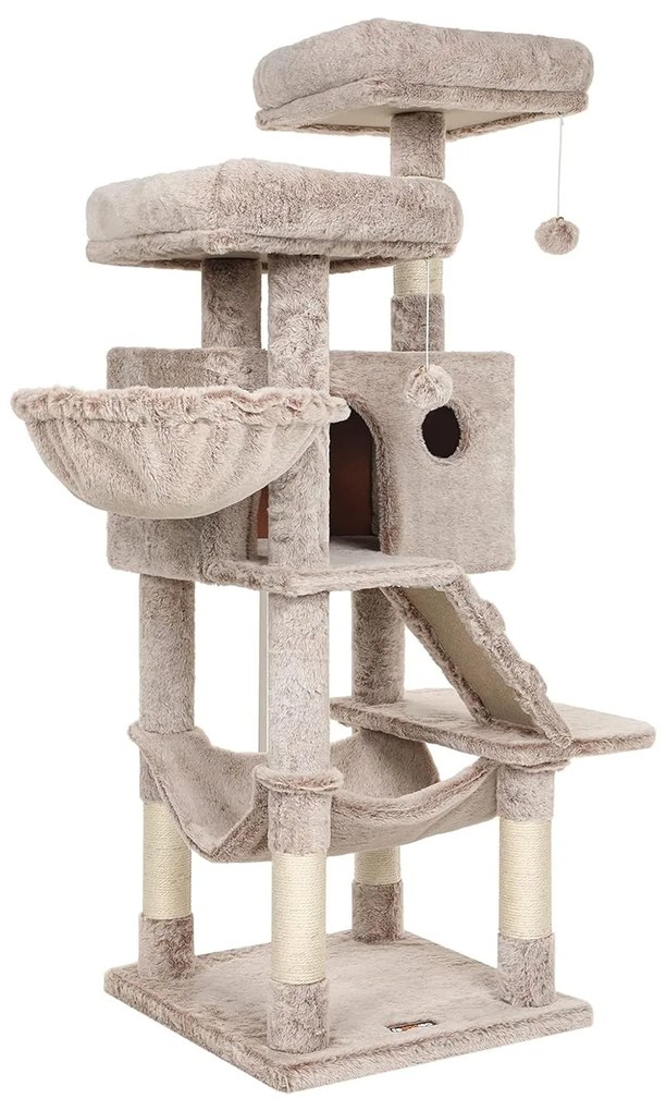 Mačací strom, škrabadlo s výhliadkami a jaskyňou, svetlohnedá farba